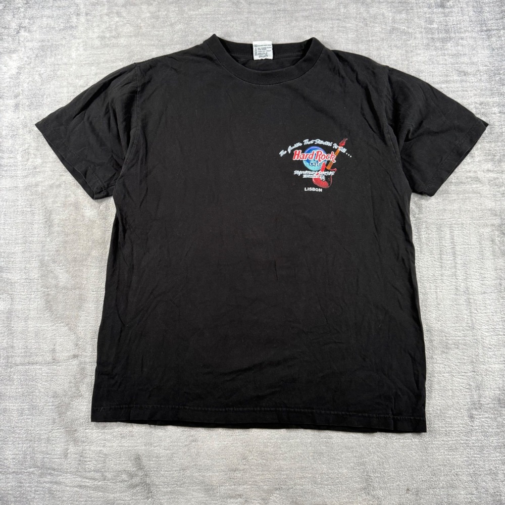 Hard Rock Cafe Shirt Mens Large Black Vtg Eric Clapton Signature Series Lisbon